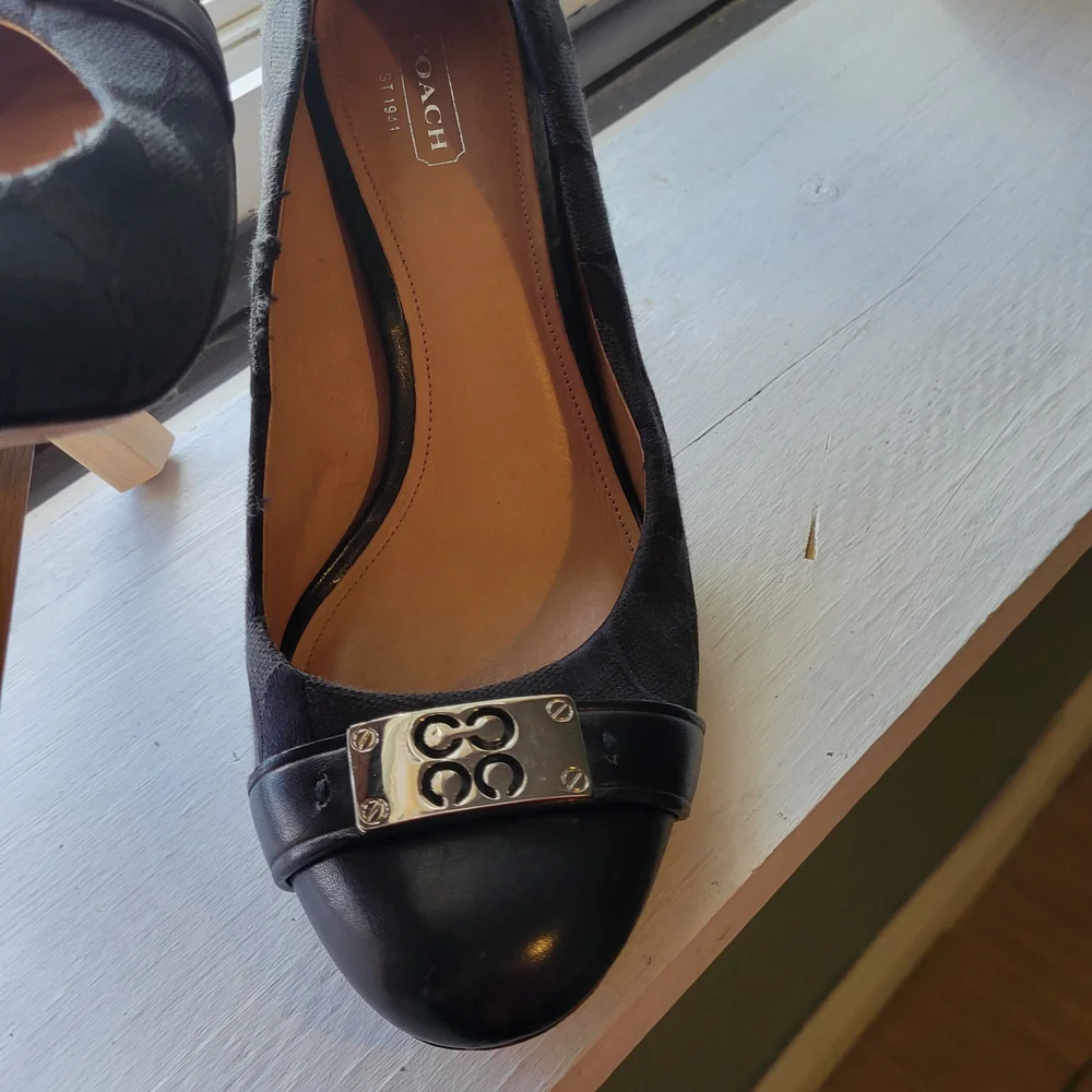 Coach Black Leather Heels with Silver Accent - Picture 4 of 4